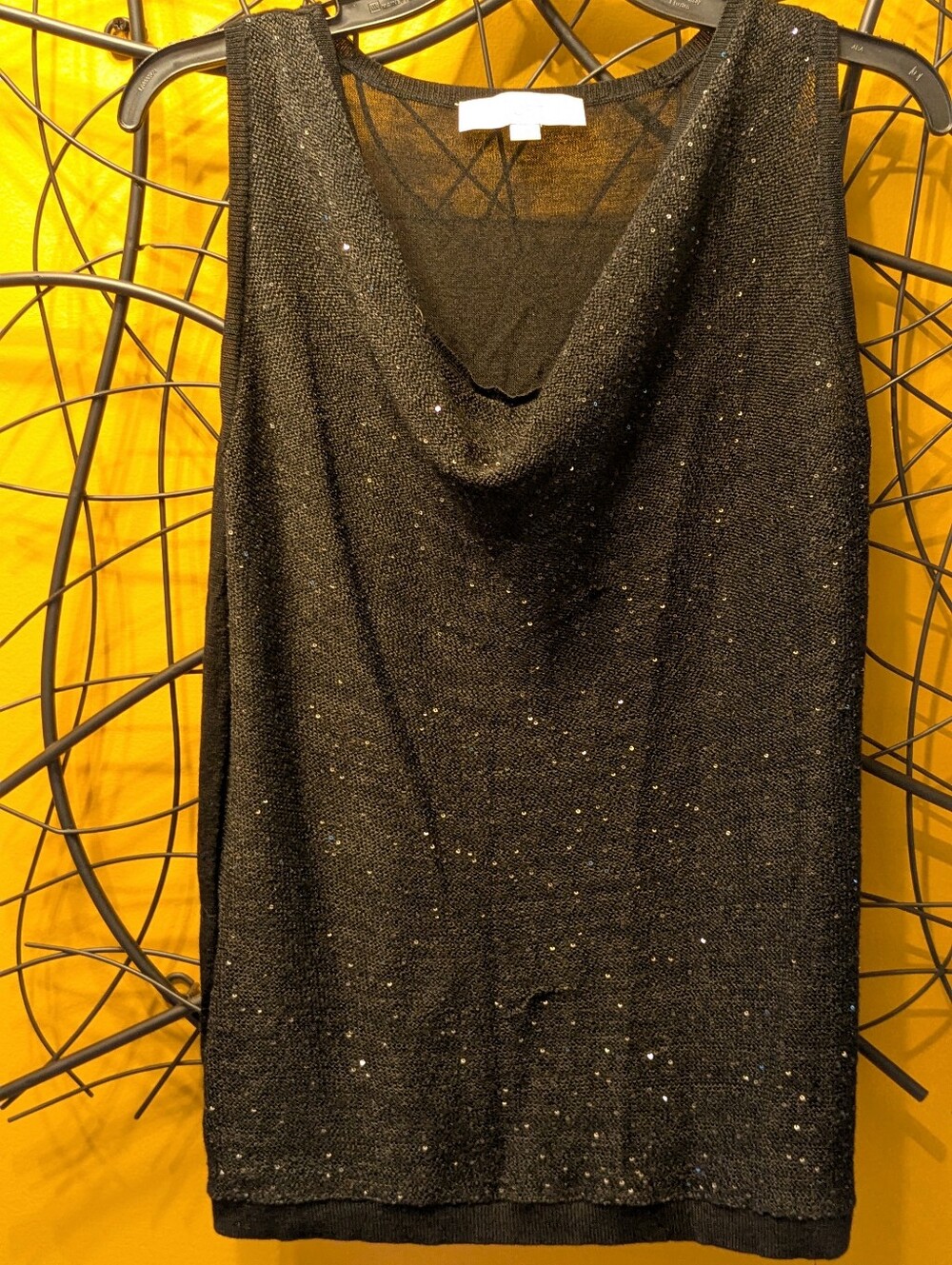 Ann Taylor Loft Black Shimmer Sequin Cowl Neck Knit Tank Top (Medium)